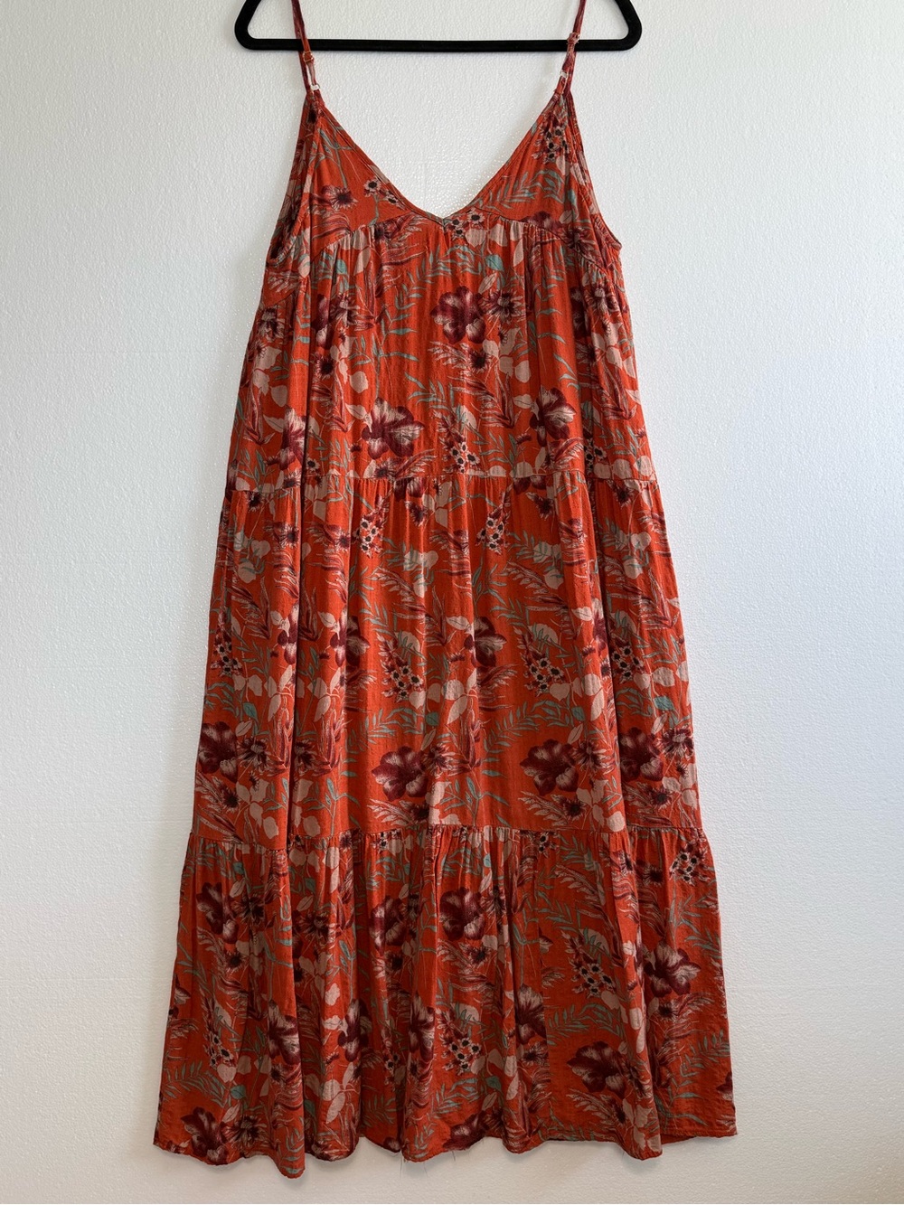Natural Life Riley Tiered Boho Floral Sleeveless Maxi Dress Orange Rust Size M